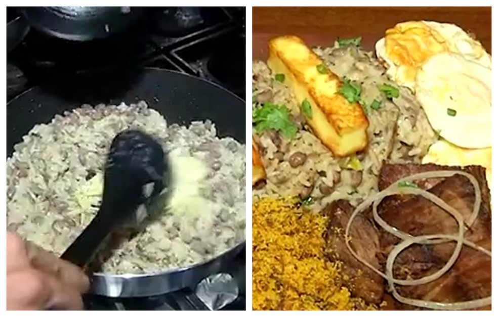 Receita de baião de dois, item que está presente nos pratinhos de São João — Foto: Reprodução