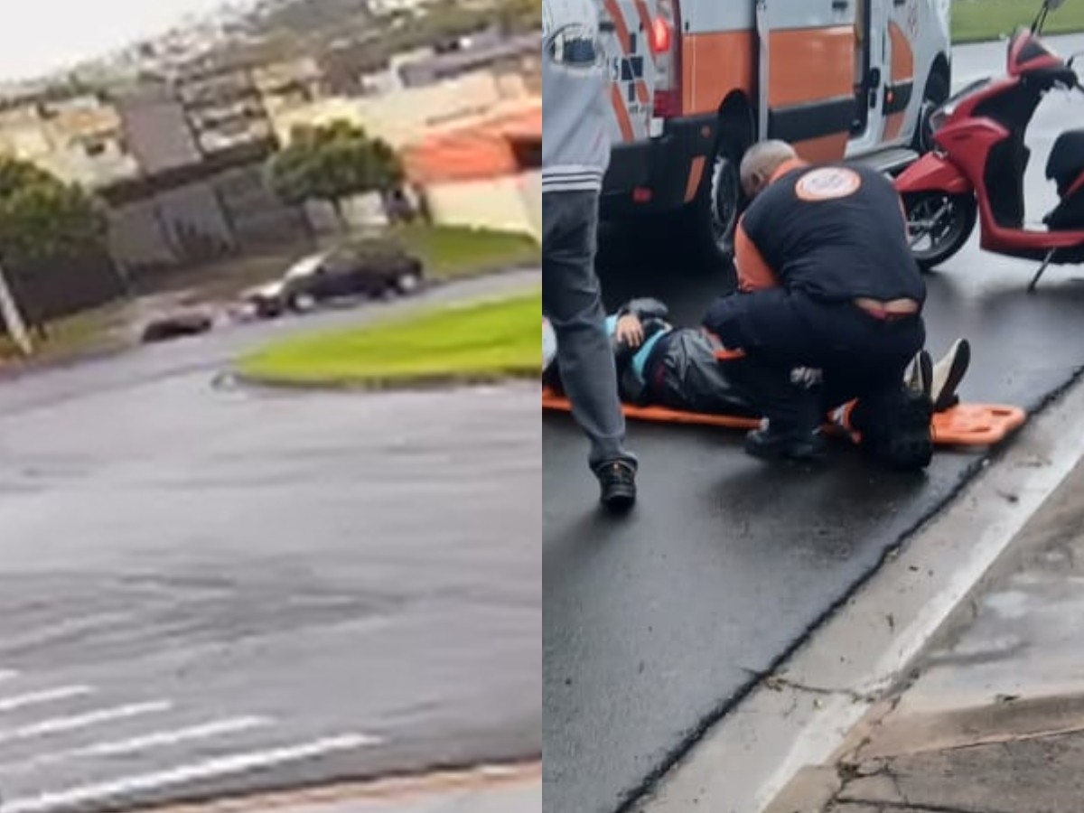 VÍDEO: mulher fica ferida após batida entre carro e moto em Indaiatuba