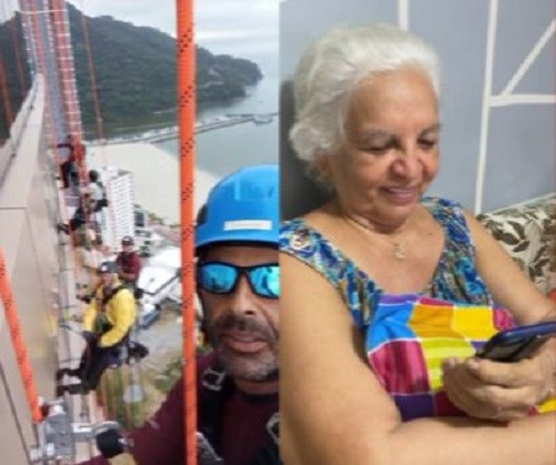 Filho homenageia mãe cantando parabéns a 258 metros de altura em escalada no 'Prédio do Neymar'