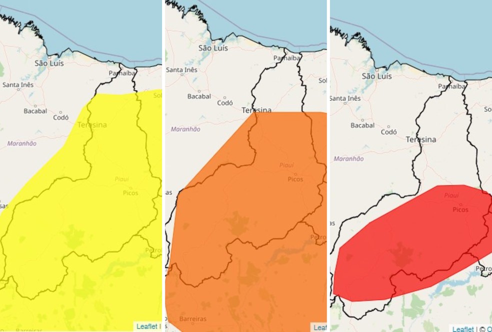 Há três avisos do Instituto Nacional de Meteorologia (Inmet) para baixa umidade do ar no Piauí — Foto: Inmet