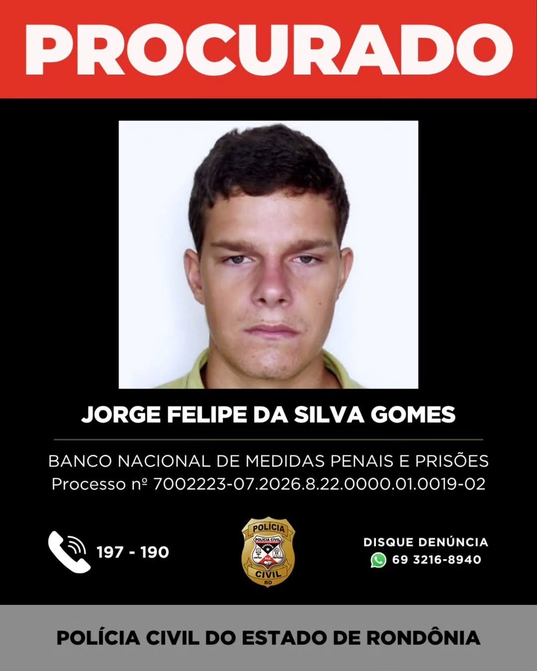 Jorge Felipe da Silva Gomes — Foto: Reprodução/ Polícia Civil de Rondônia