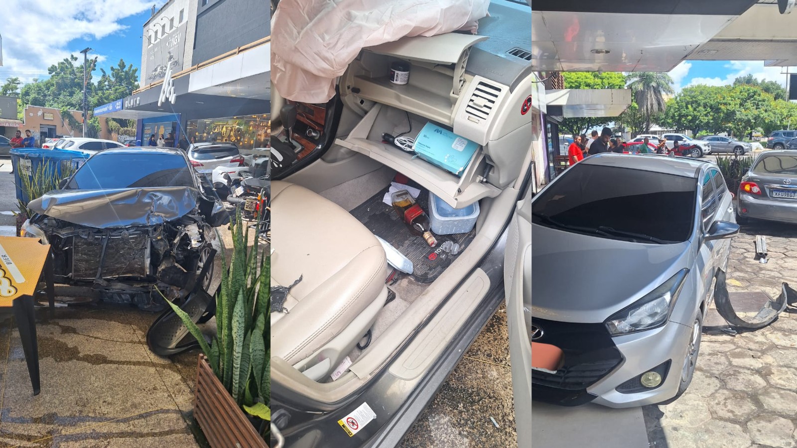 Vídeo: Carro bate em caminhão, invade posto e atinge seis veículos estacionados em Teresina