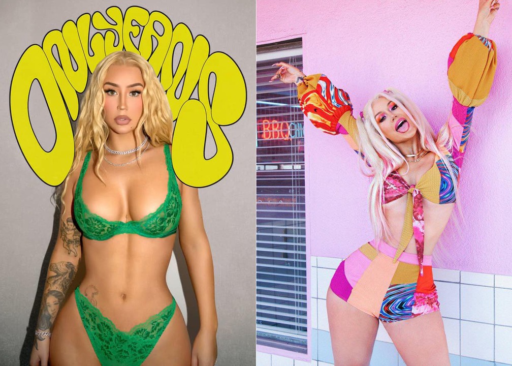 Iggy Azalea em foto para divulgar sua pgina no Onlyfans e em foto de 2019  Foto: Divulgao/Facebook da cantora