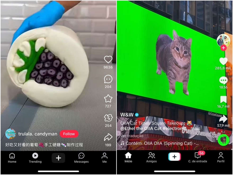 RedNote à esquerda e TikTok à direita — Foto: Reprodução