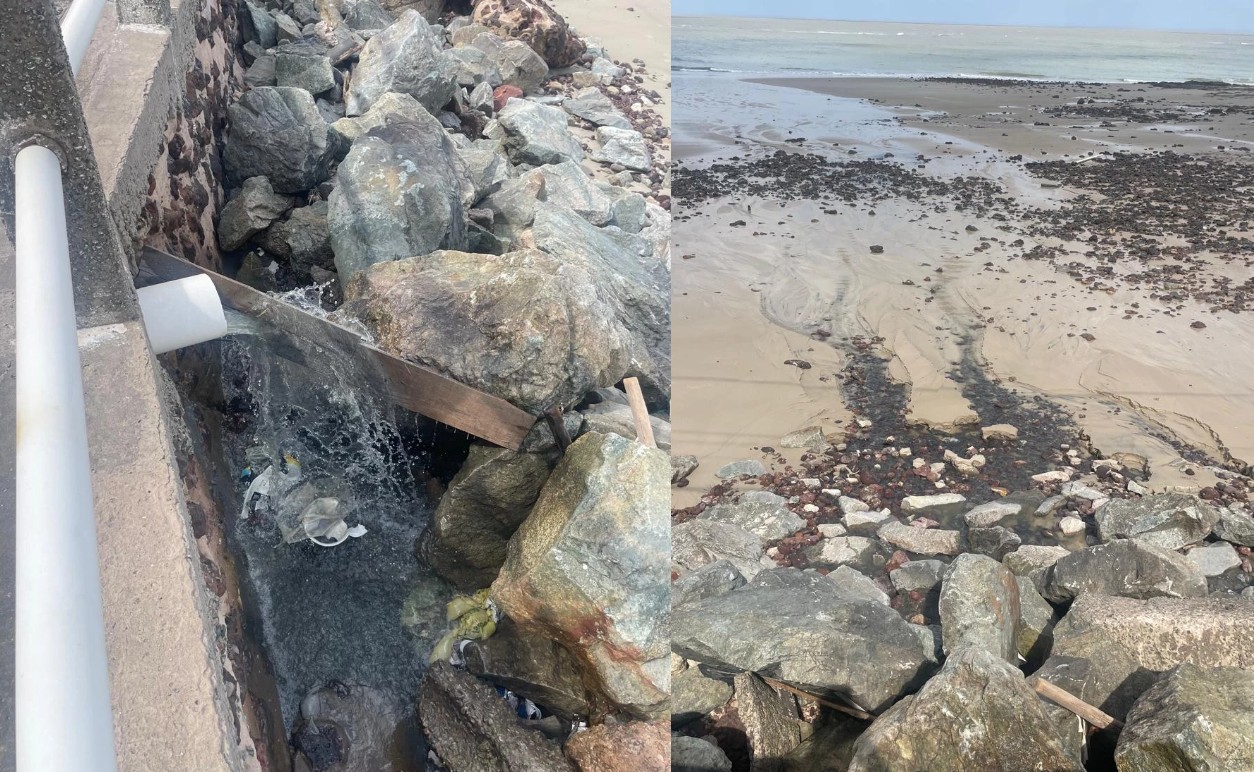 Esgoto despejado na praia da Ponta d’Areia causa mau cheiro e preocupa moradores de São Luís