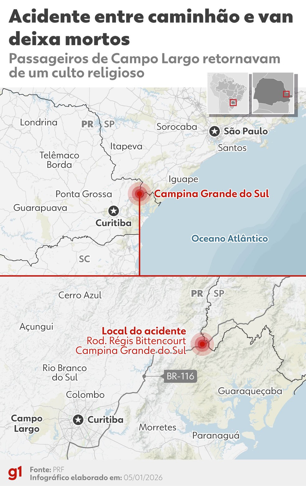 Infográfico: Local do acidente entre carreta e van que deixou 6 mortos no Paraná — Foto: Arte/g1
