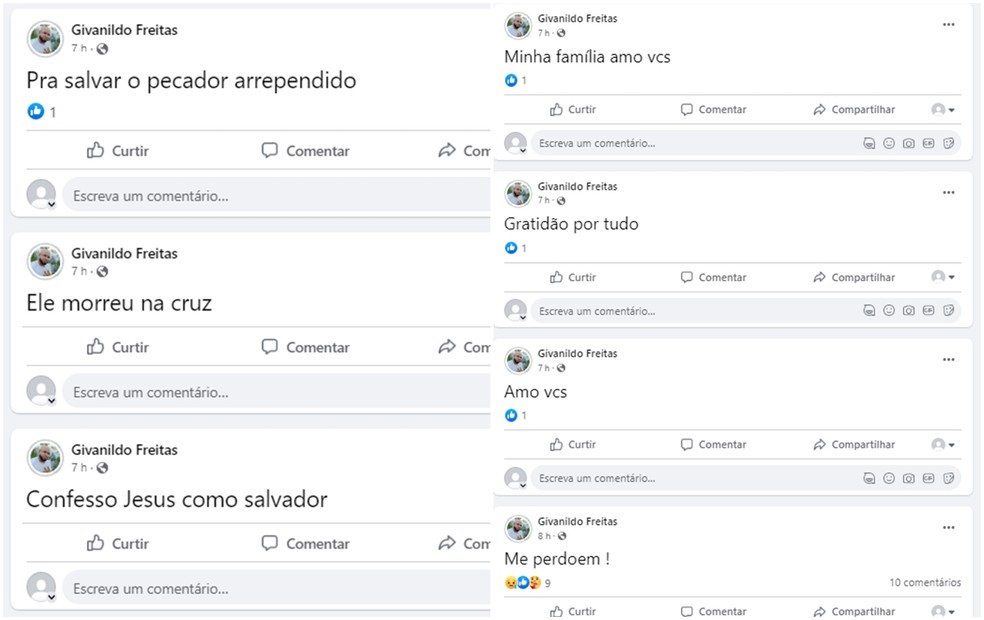 Givanildo também fez postagens nas redes sociais antes de fazer a live em Araçatuba — Foto: Reprodução/Facebook