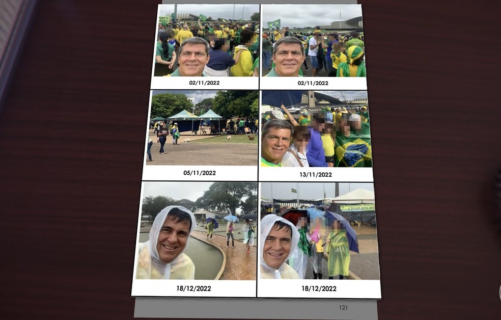 Mário Fernandes em selfies em acampamentos golpistas. — Foto: Reprodução/JN