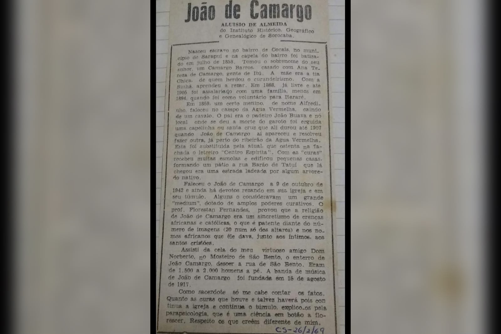 Nascido e batizado em Sarapuí, Nhô João de Camargo construiu legado de fé e solidariedade no interior de SP