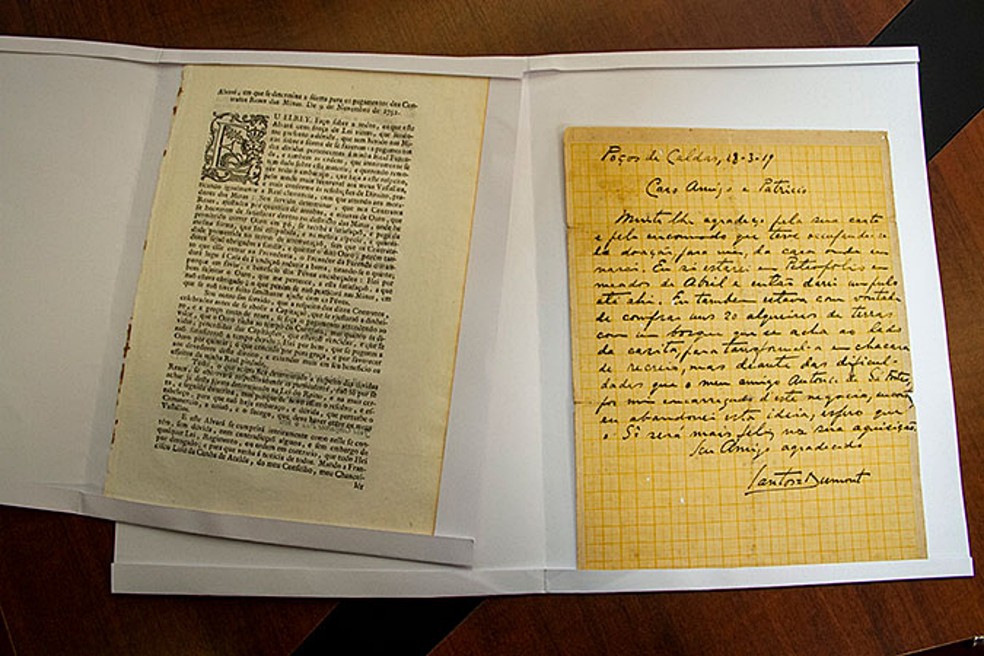 Carta escrita por Santos Dumont em Poços de Caldas é recuperada pelo Ministério Público e doada para o Arquivo Público Mineiro — Foto: Ministério Público de Minas Gerais/Divulgação