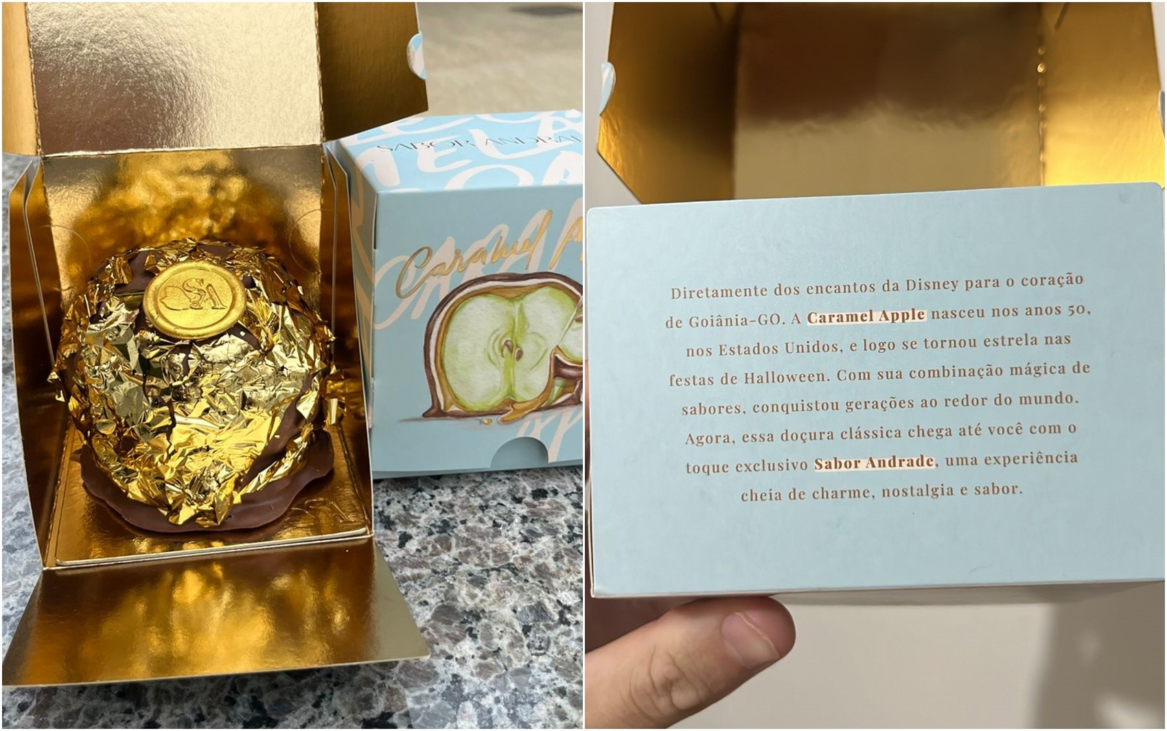 Maçã coberta com castanhas e folhas de ouro 24k a R$ 110 faz sucesso na web