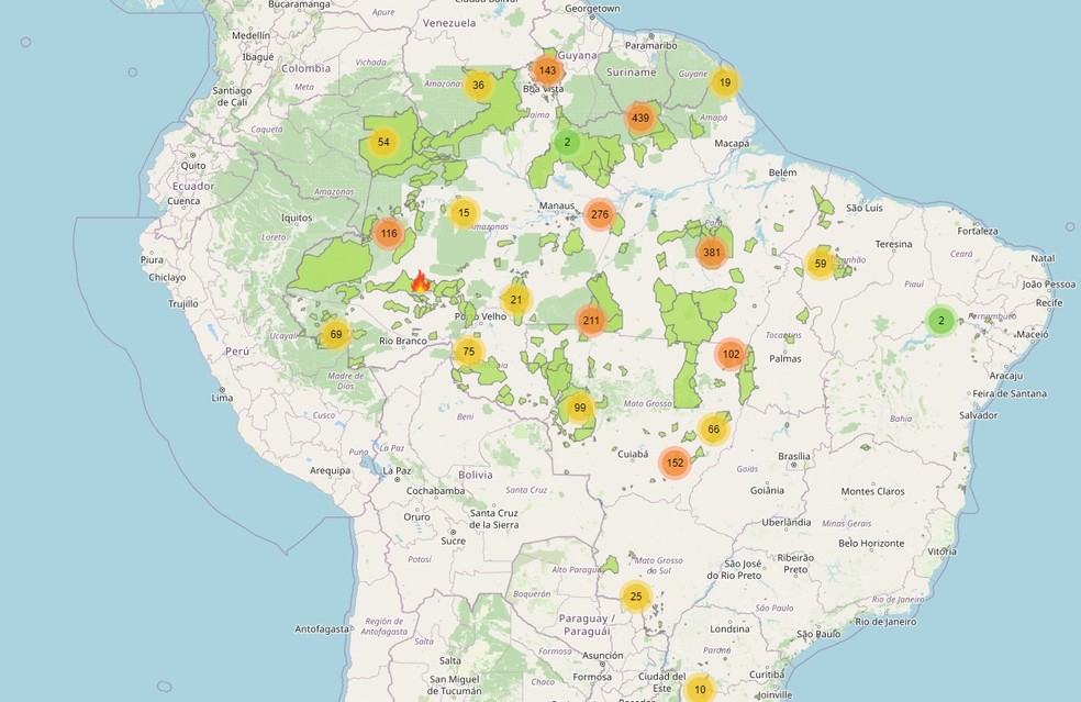 IndiMap emite de forma automatizada e em tempo real alerta sobre irregularidades em terras indígenas — Foto: IndiMap/Reprodução