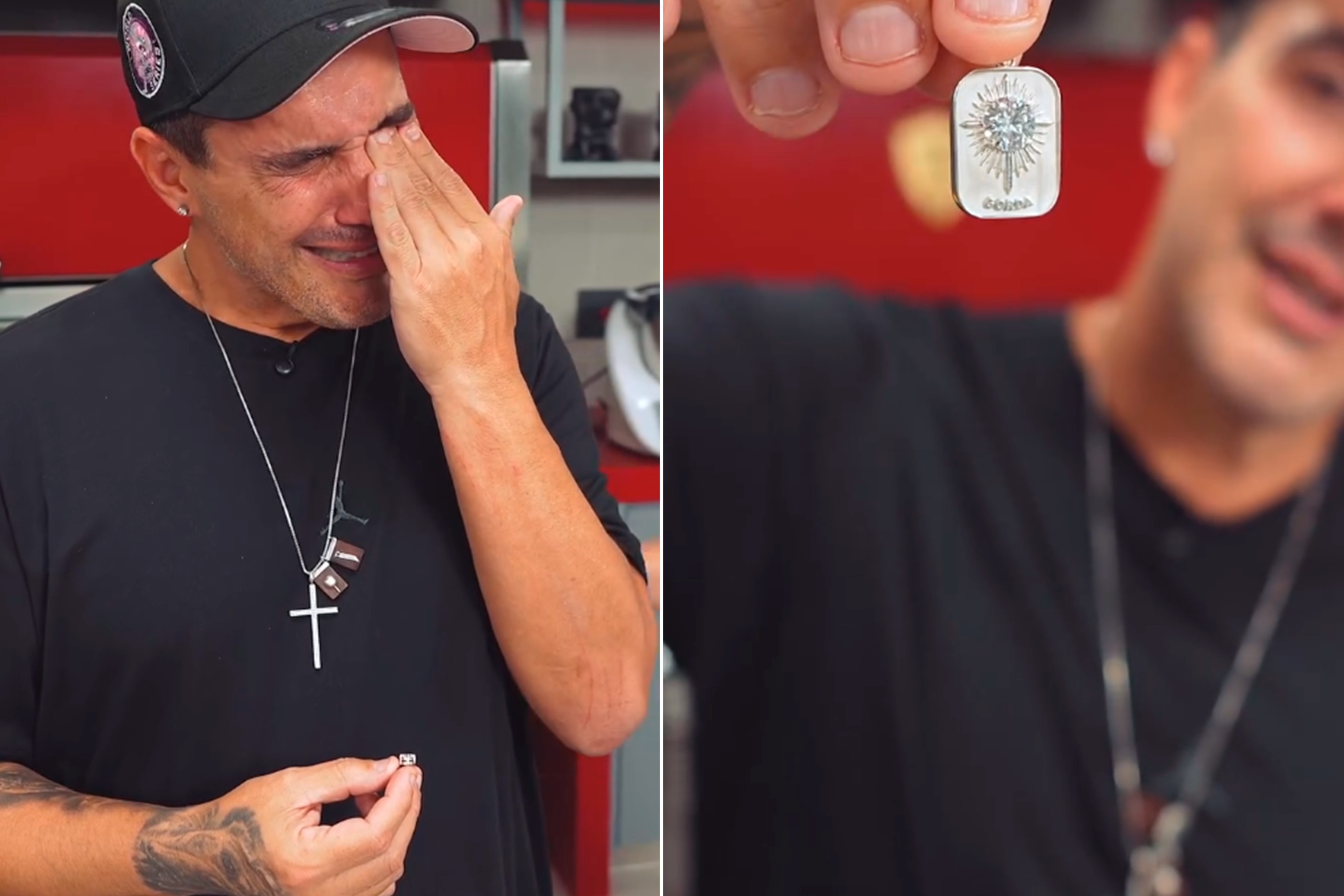 Andre Marques se emociona ao receber joias feitas com as cinzas de sua cachorra