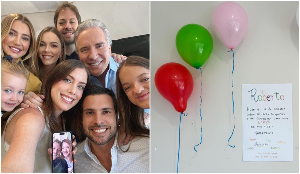 Em novembro de 2023, Fabiana Justus compartilhou foto da festa da família para o último dia de imunoterapia do pai, Roberto Justus. — Foto: Reprodução/Redes Sociais