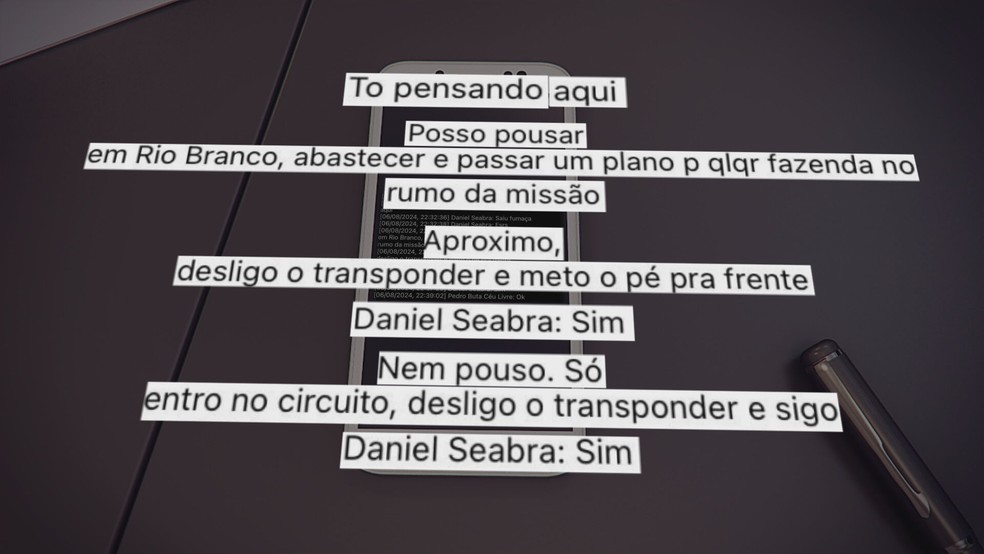 Suposta troca de mensagens entre o piloto e o dono da aeronave — Foto: Reproduo/TV Globo