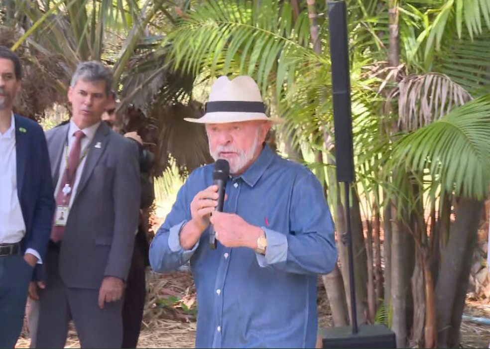 Lula em evento da Embrapa em Planaltina. — Foto: Reprodução/ TV Globo