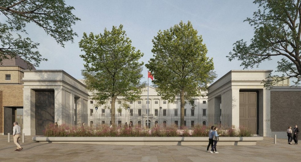 Projeto da fachada da futura embaixada da China em Londres, no antigo Royal Mint Court — Foto: Governo do Reino Unido