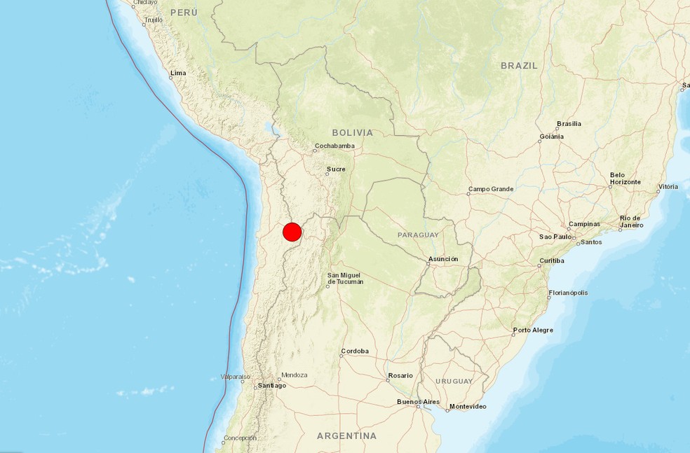 Local do terremoto de 7,4 graus que atingiu o norte do Chile — Foto: Reprodução