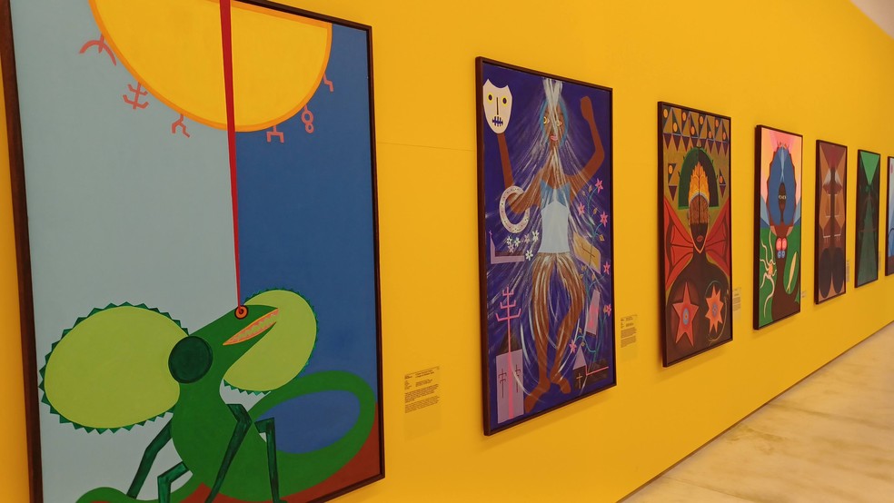 Pinturas de Abdias Nascimento durante exposição realizada no Instituto Inhotim, em Minas Gerais, em 2023 — Foto: Rodolfo Tiengo/g1