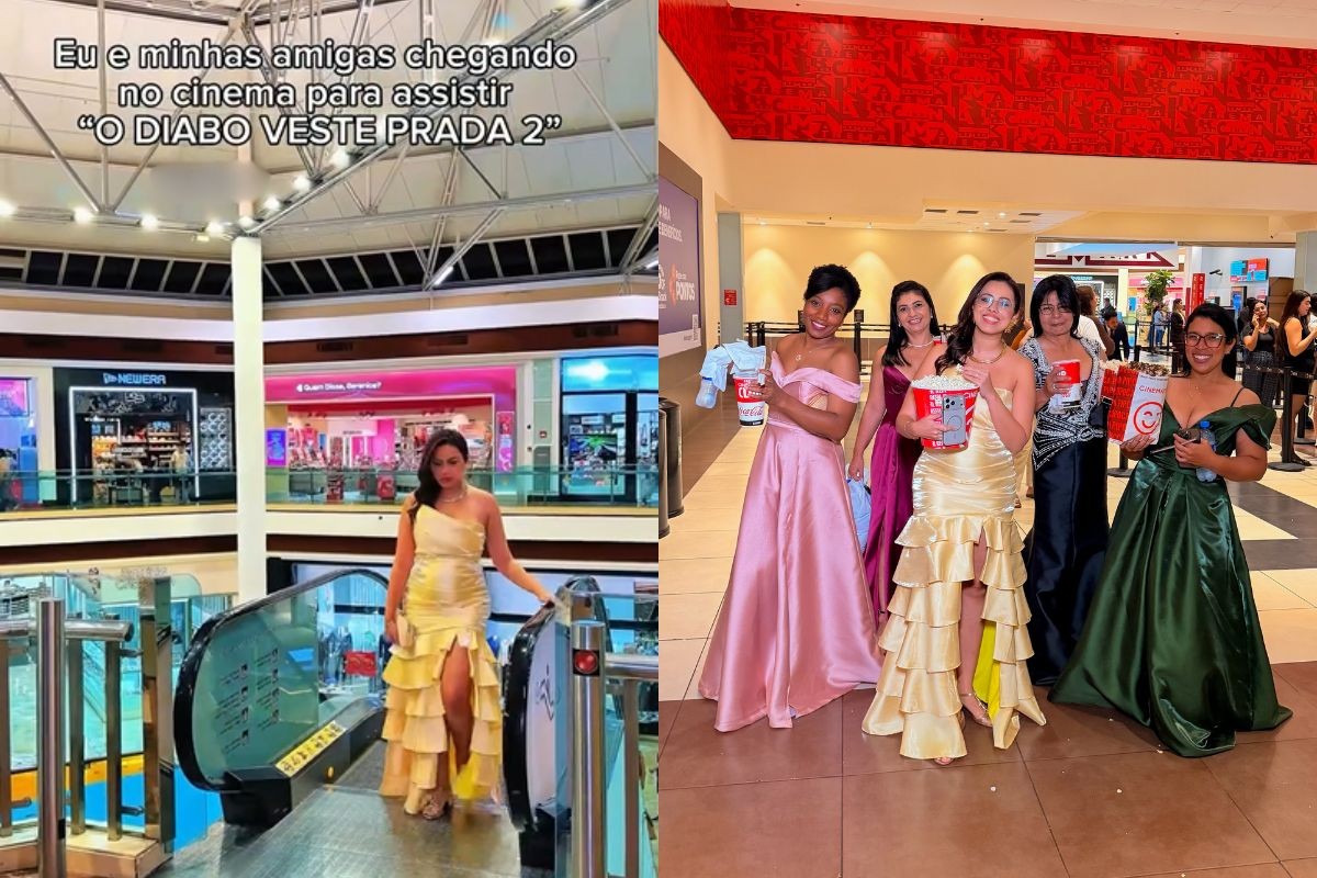 VÍDEO: amigas viralizam ao ir ao cinema vestidas de festa para assistir 'O Diabo Veste Prada 2'