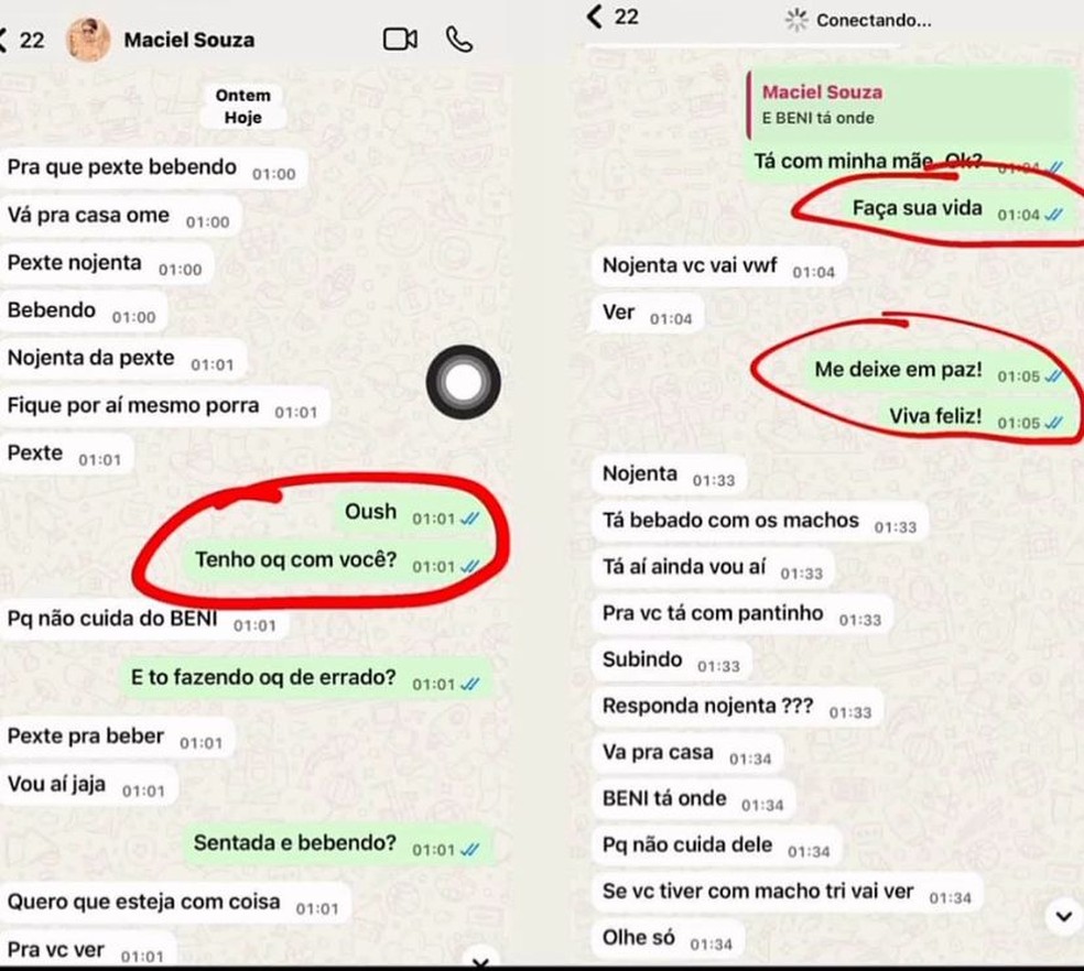 Maciel Souza ameaçando Válbya Carla através de conversa no Whatsapp — Foto: Arquivo pessoal