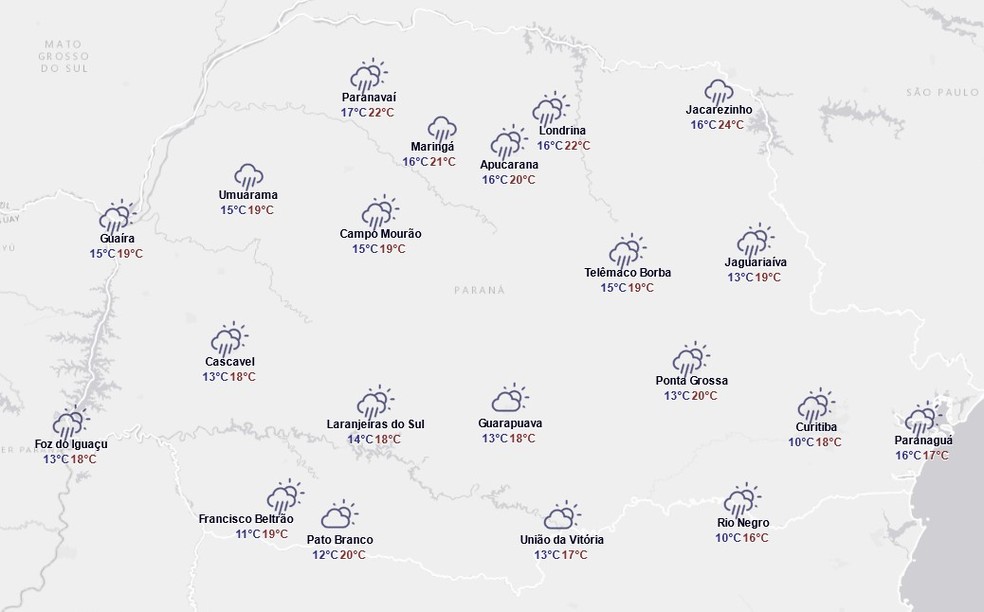 Previsão do tempo de sexta-feira, 27 de junho — Foto: Reprodução/Simepar