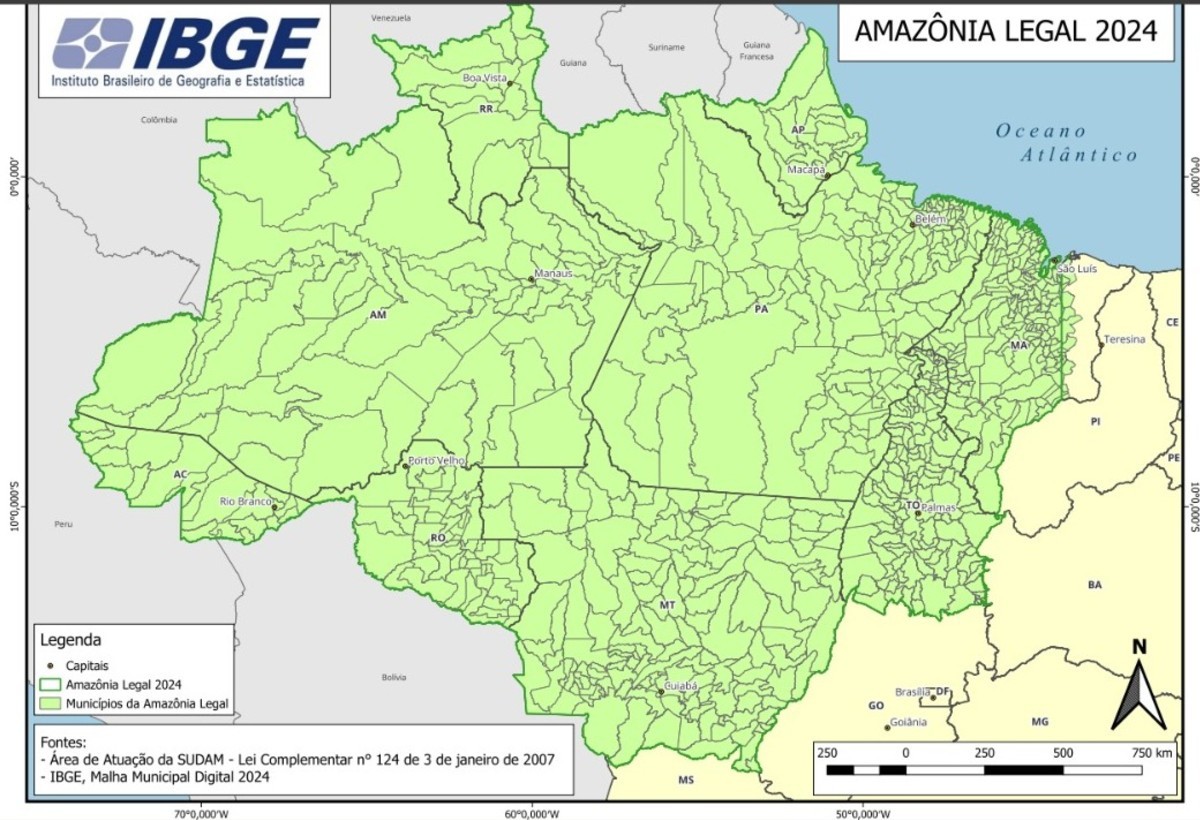 IBGE corrige inversão de siglas de MS e MT e publica novo mapa da Amazônia Legal