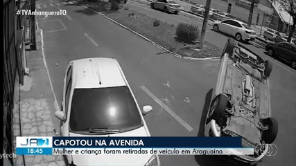 Câmera flagra momento de capotamento em avenida de Araguaína