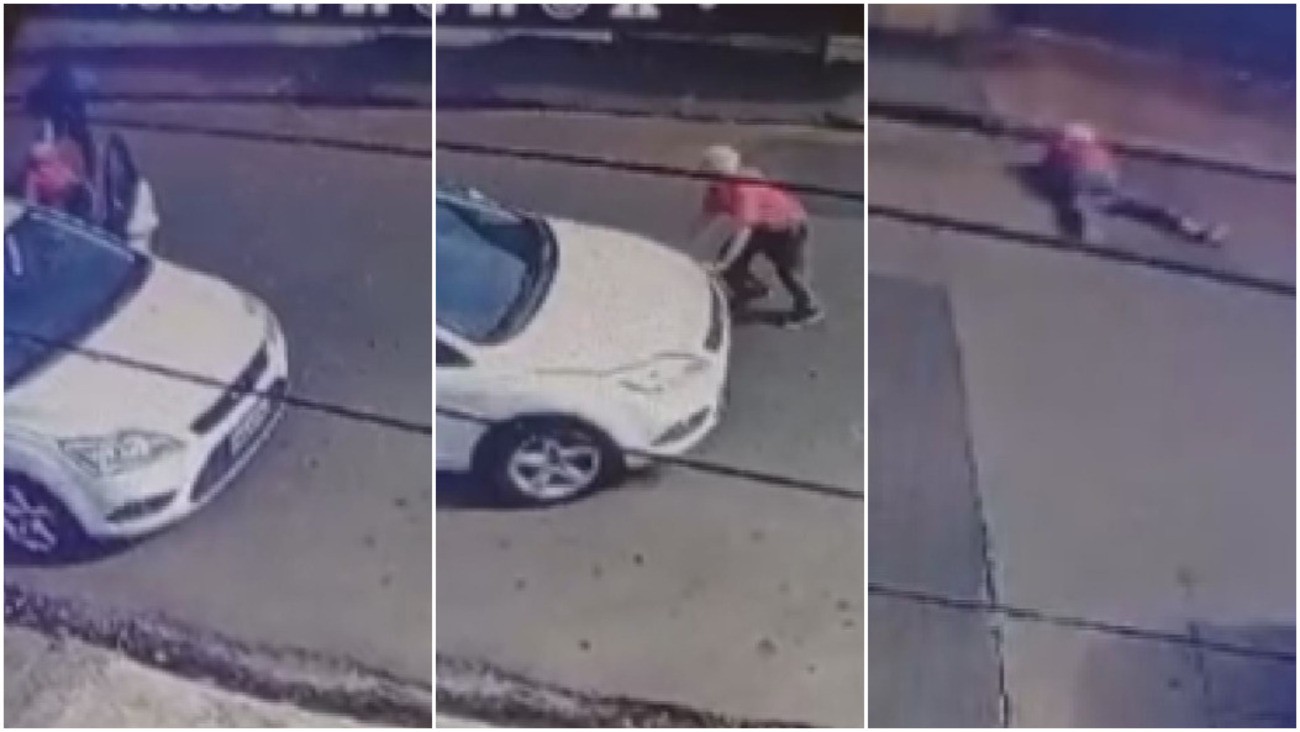 VÍDEO: idoso de 88 anos é arrancado de carro em assalto e quase é atropelado em SP