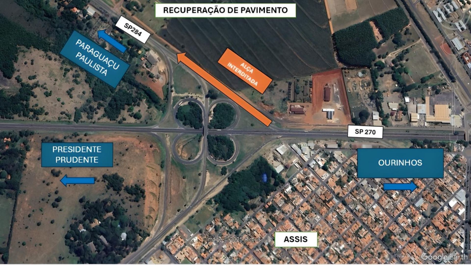 Alça de acesso à SP-284 interditada para obras em Assis