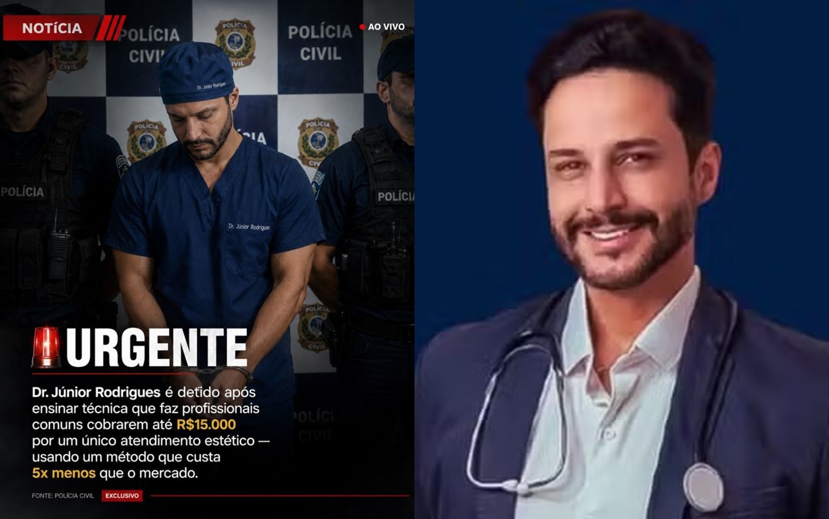Falso médico ‘brincou’ postando que seria preso por ensinar procedimento estético que custa cinco vezes menos que o do mercado