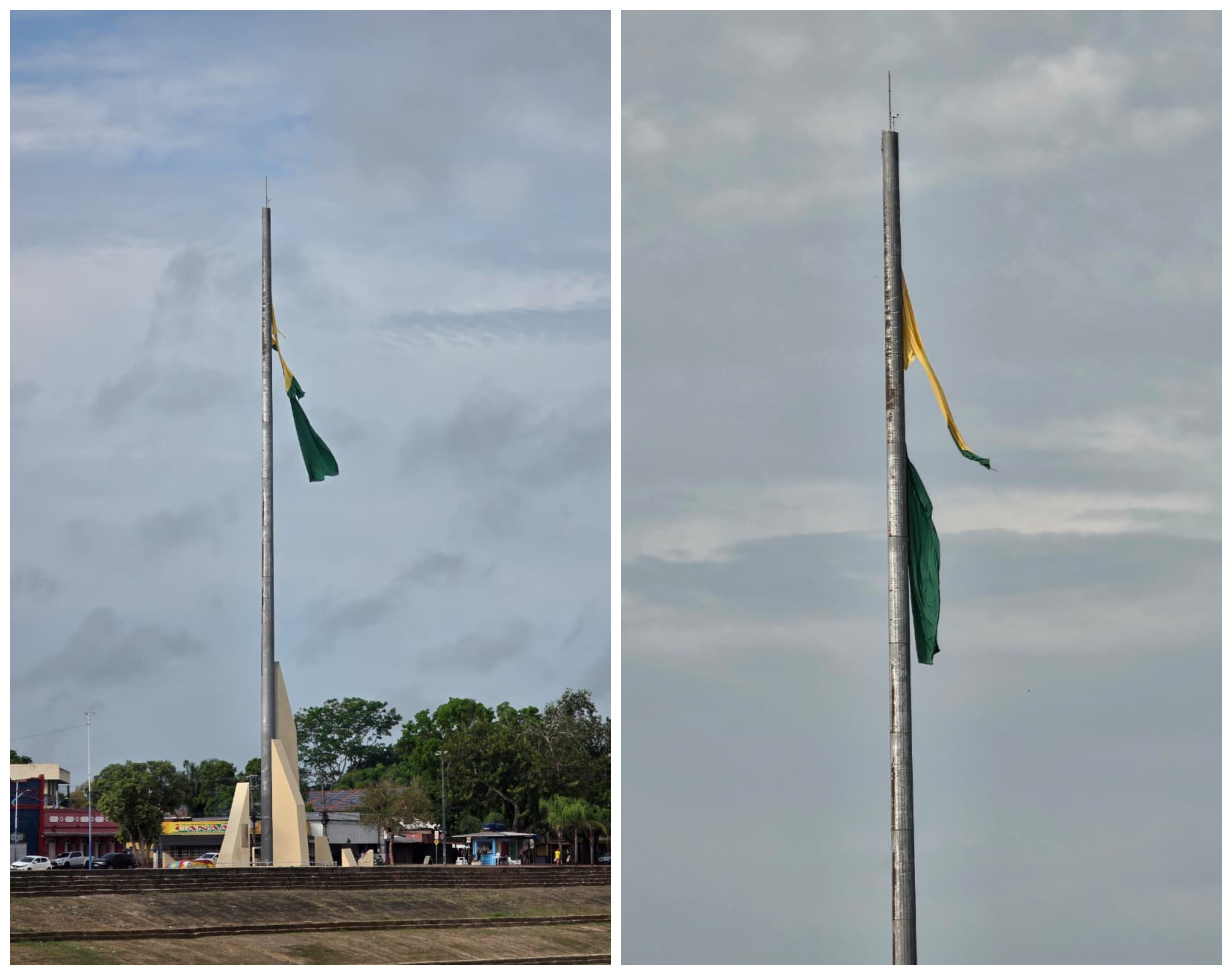 Ventos fortes rasgam bandeira do Acre na Gameleira, em Rio Branco
