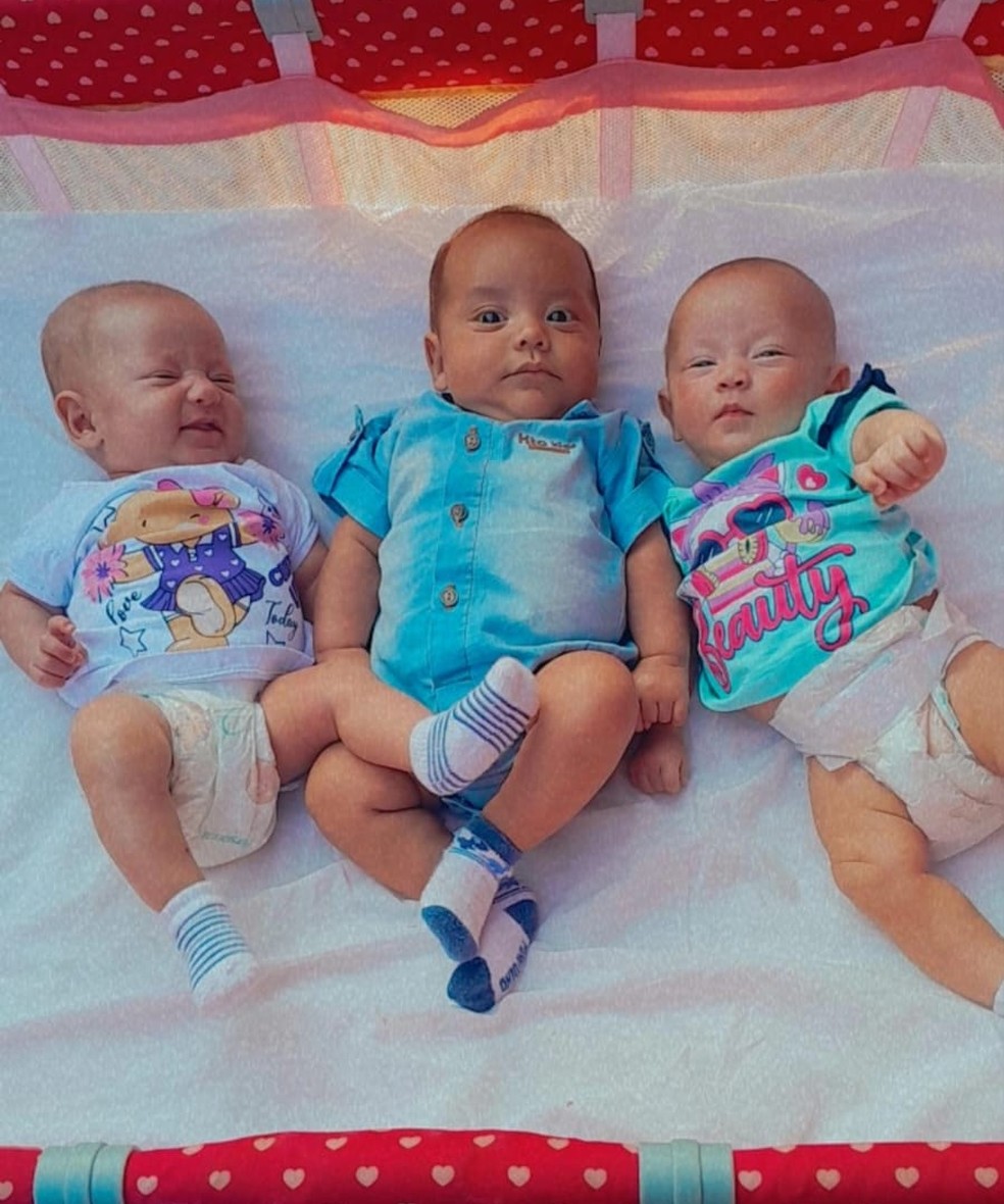 Gabriel, Maitê e Eloá nasceram de 32 semanas — Foto: Redes Sociais
