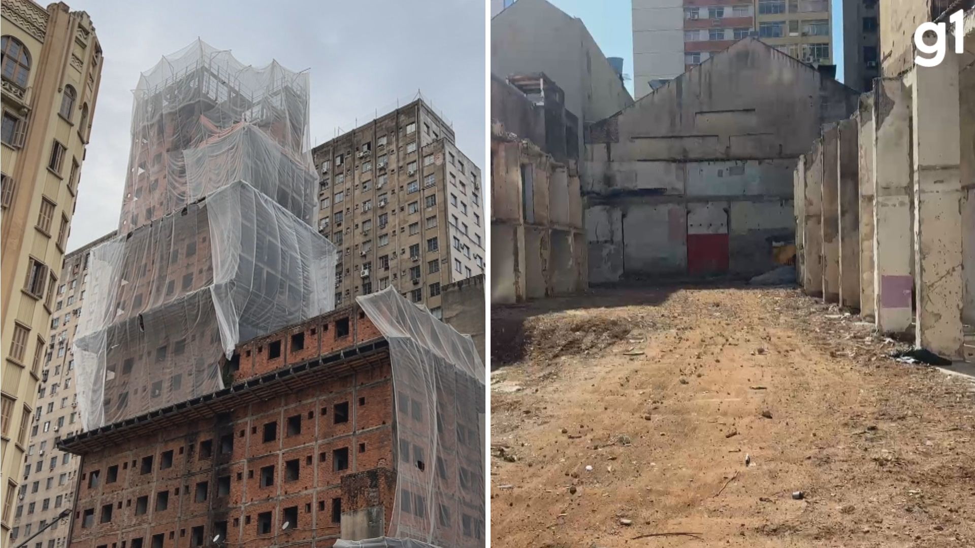 Antes e depois do 'Esqueletão': Prédio histórico de Porto Alegre que nunca foi concluído é enfim demolido após 70 anos