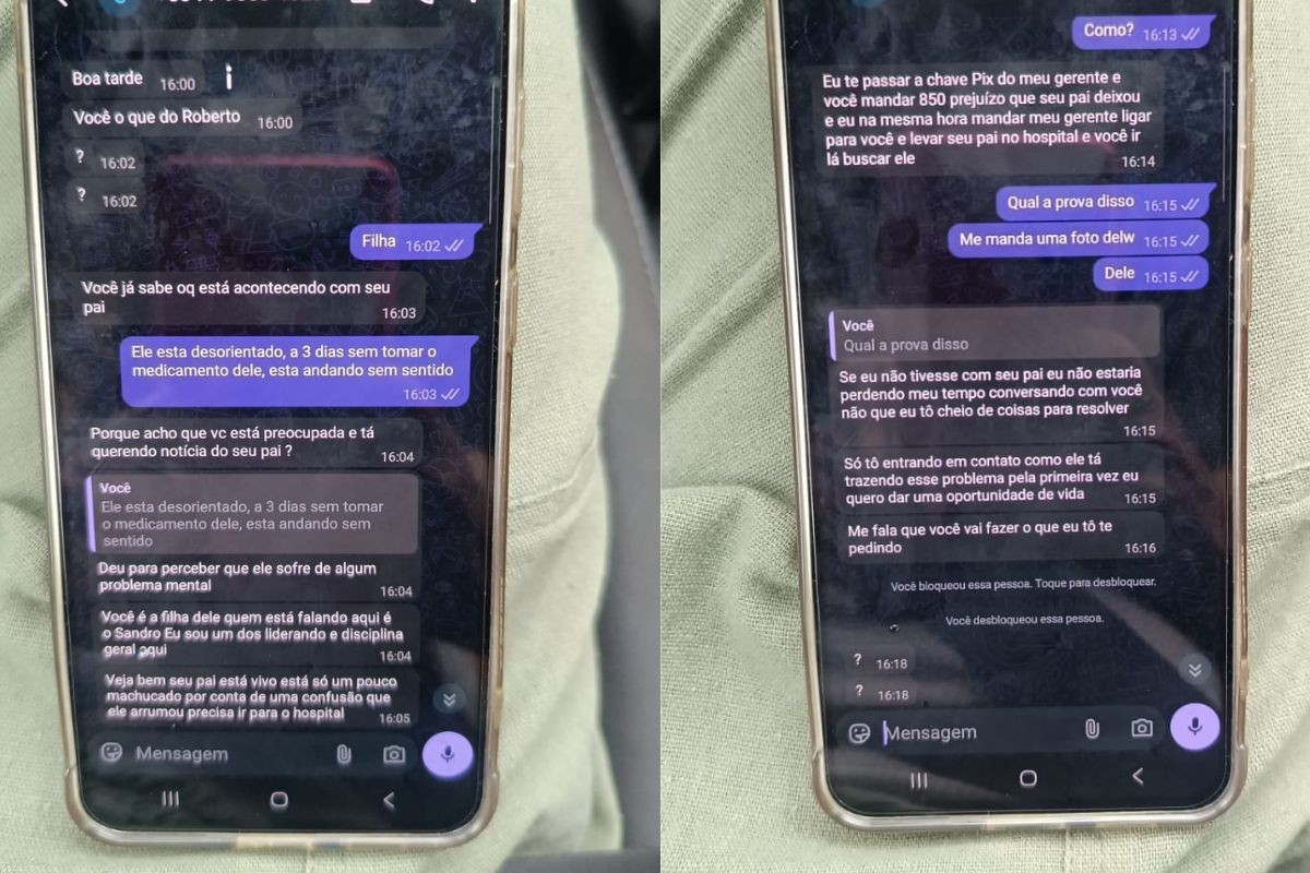 Golpista tenta enganar filha que procura pai desaparecido durante viagem ao litoral do Paraná; falso sequestrador pediu PIX de R$ 850 como 'resgate'