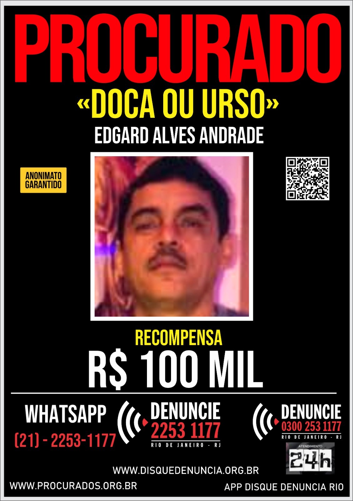 Disque Denúncia oferece recompensa de R$ 100 mil por informações que levem polícia a Doca