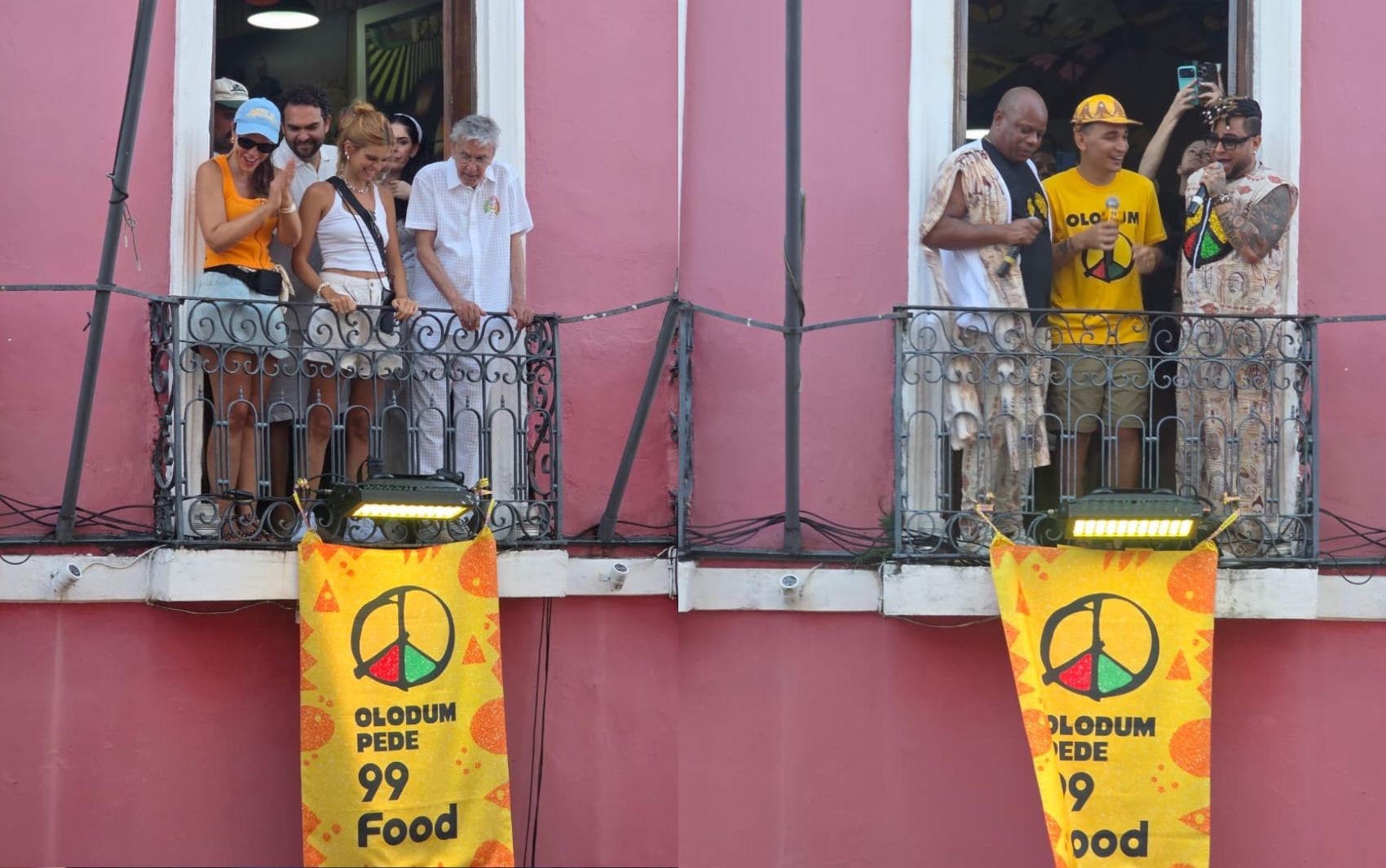 Caetano Veloso e João Gomes acompanham apresentação do Olodum no carnaval de Salvador