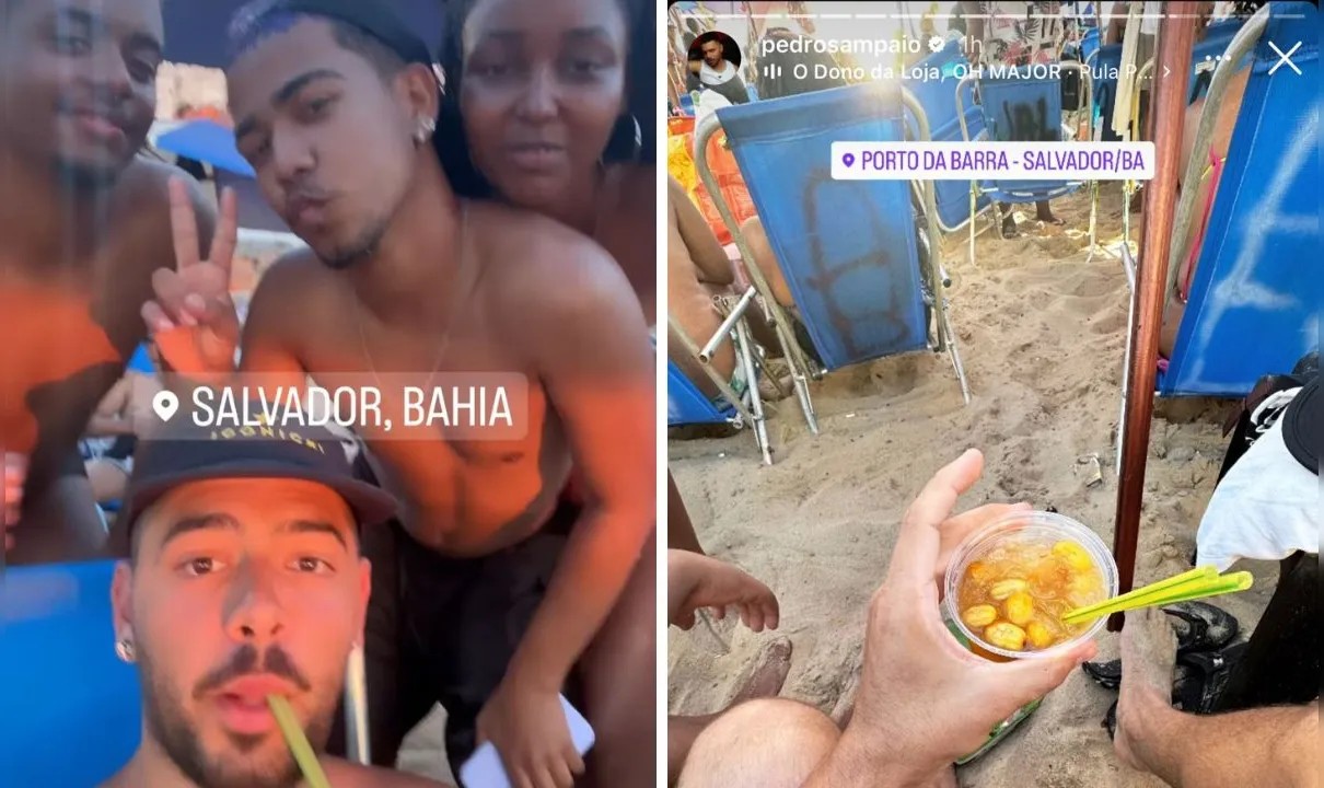 Pedro Sampaio surpreende fãs ao curtir dia de sol com amigos em praia turística de Salvador