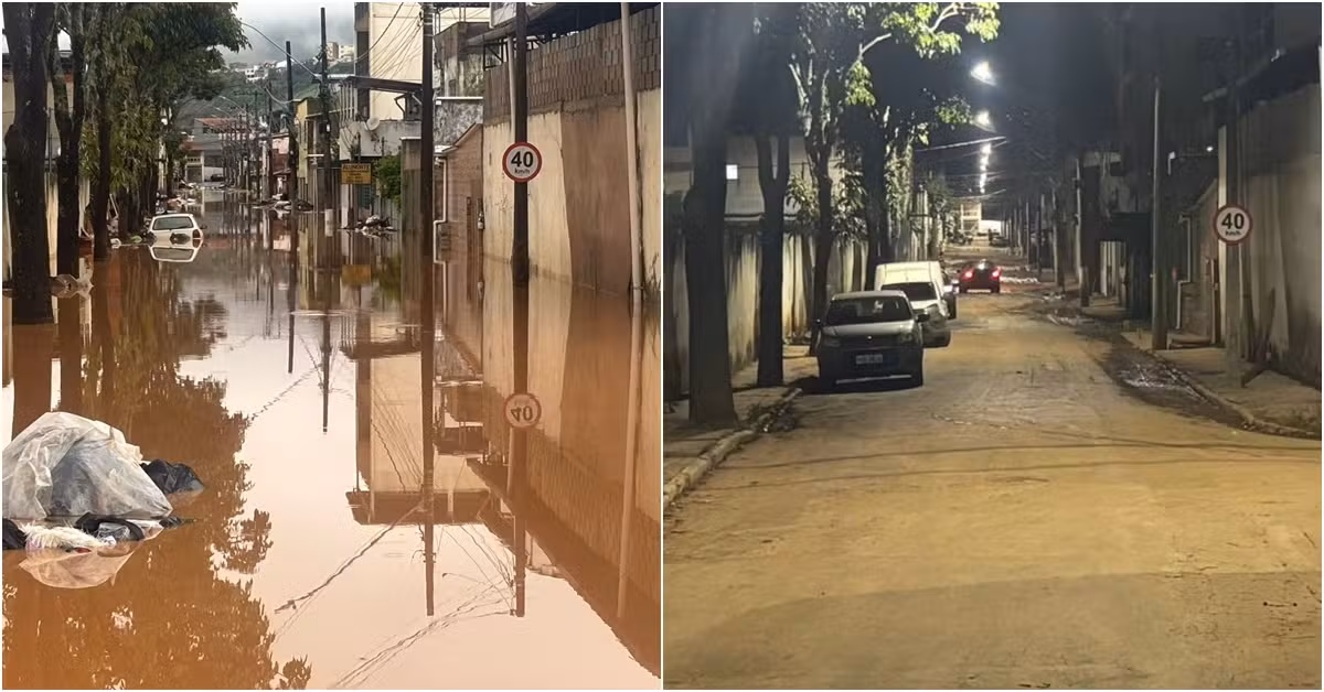 Veja ANTES E DEPOIS de locais tomados por água e terra na chuva de Juiz de Fora e região