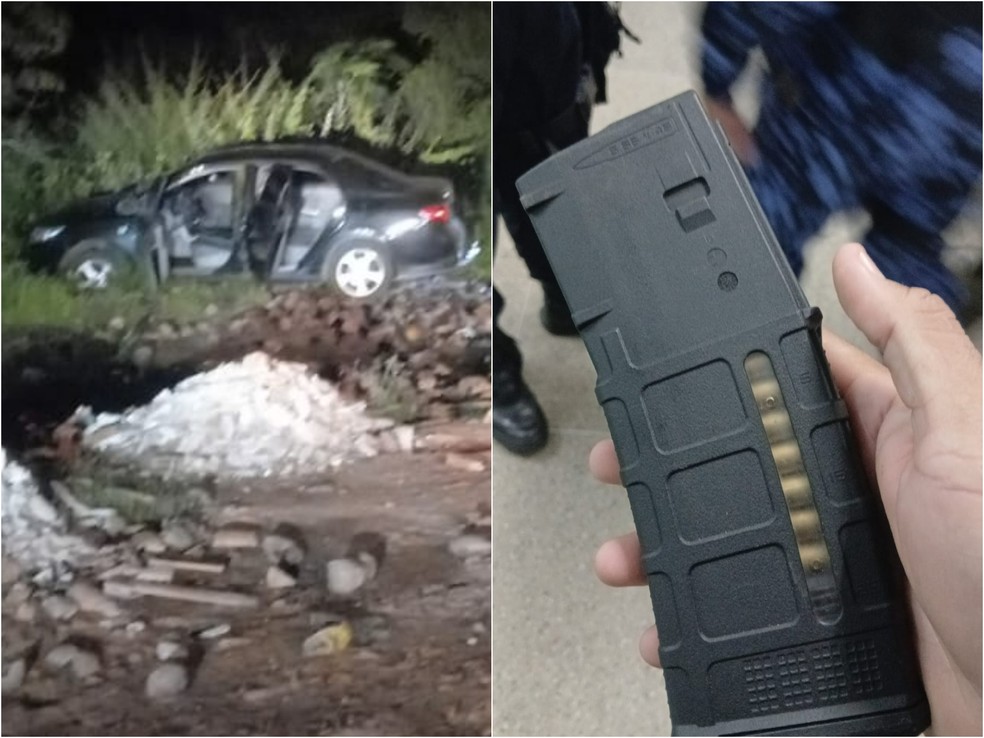 Carro e carregador de fuzil apreendidos — Foto: Divulgação