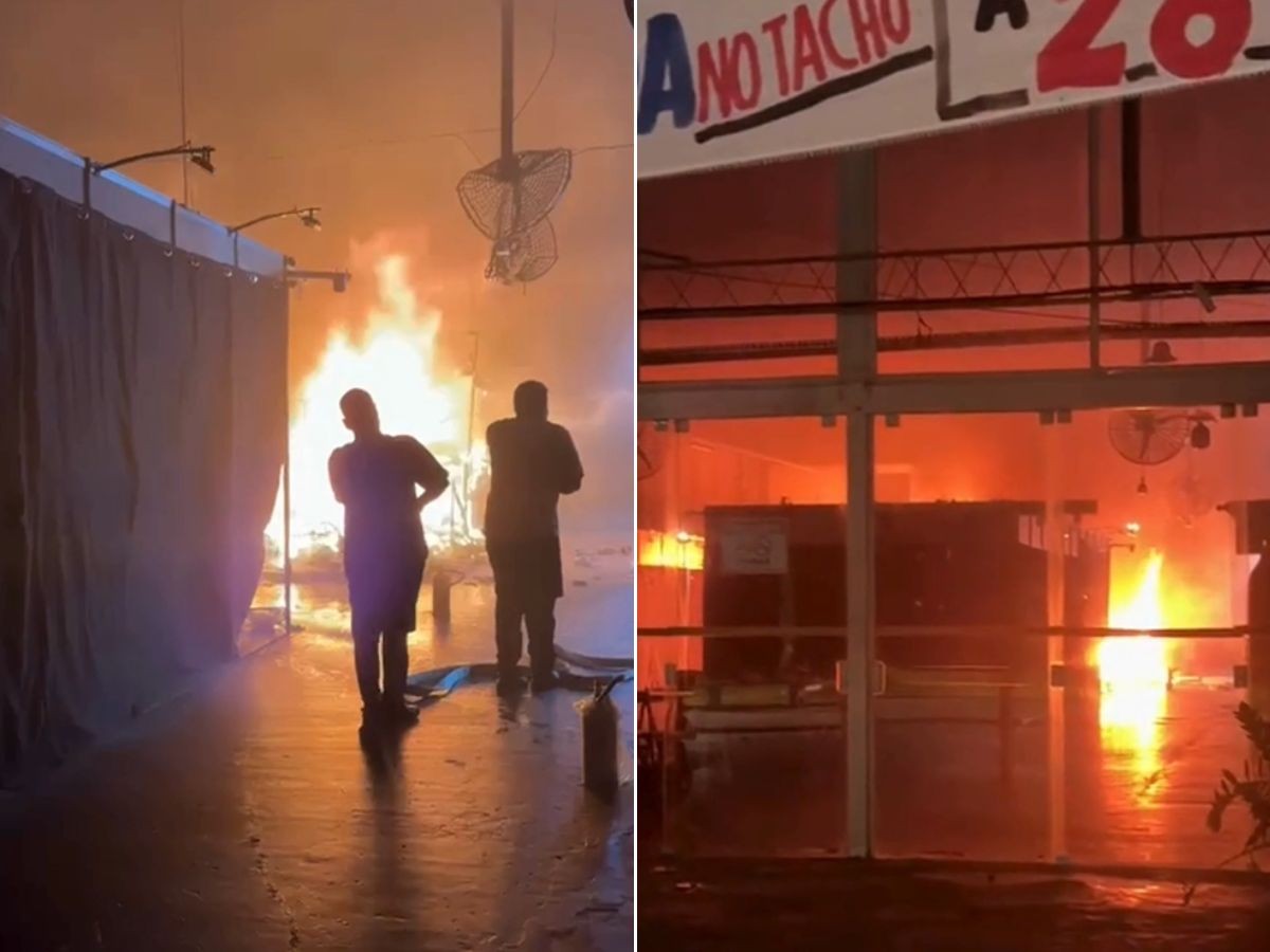 Incêndio atinge estandes em shopping da orla de Guarujá; VÍDEO