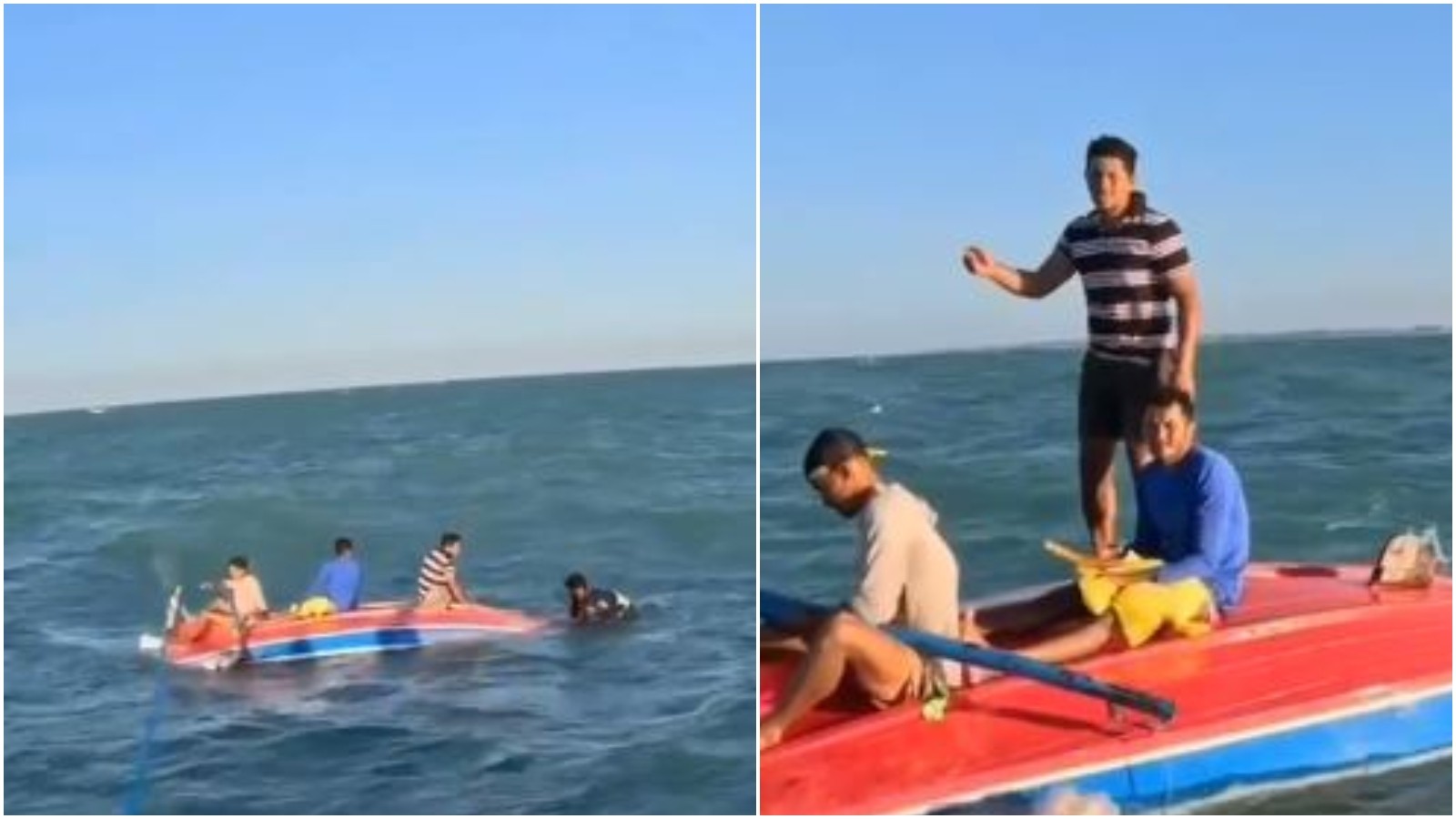 Vídeo mostra momento em que pescadores à deriva são resgatados em alto mar