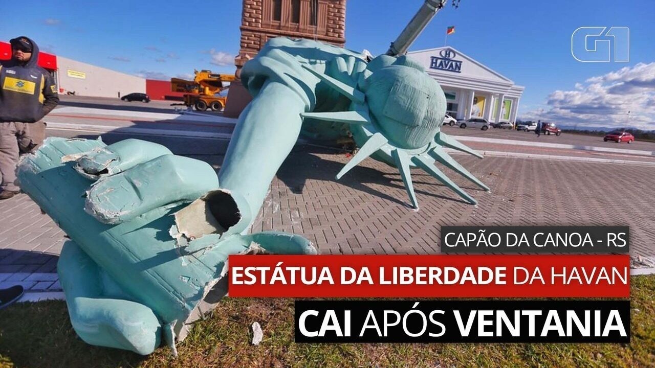 VÍDEO: Estátua da Liberdade da Havan cai em Capão da Canoa após ventania