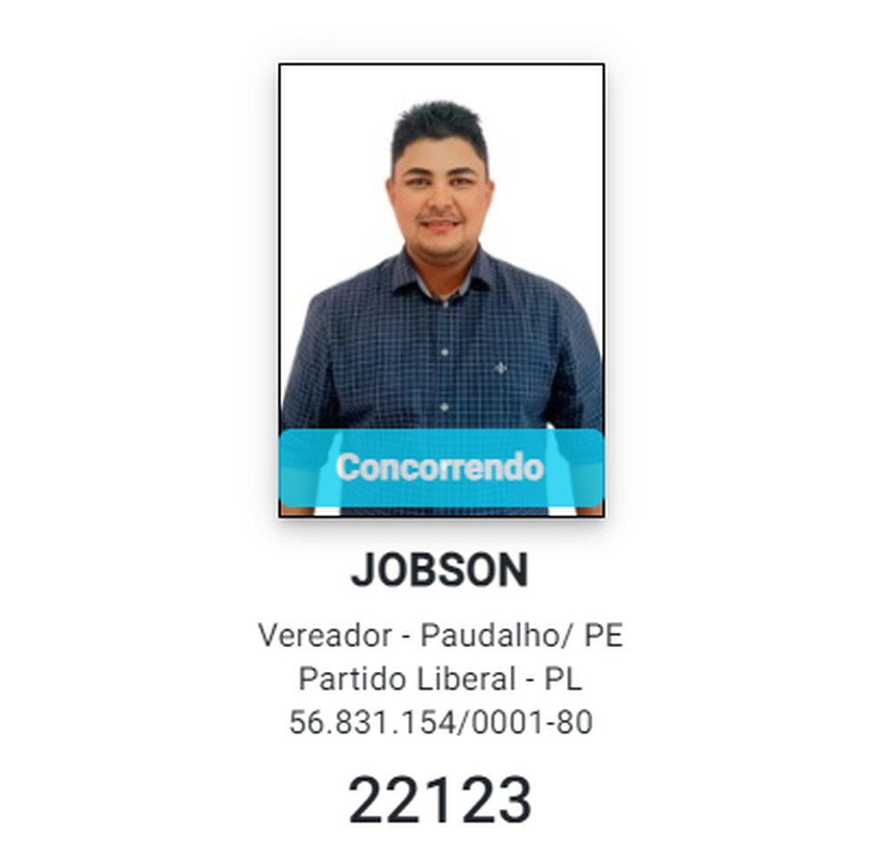 Candidato Jobson Francisco de Melo em reprodução da página de candidatura do TSE feita nesta quarta-feira (18). — Foto: Reprodução/TSE