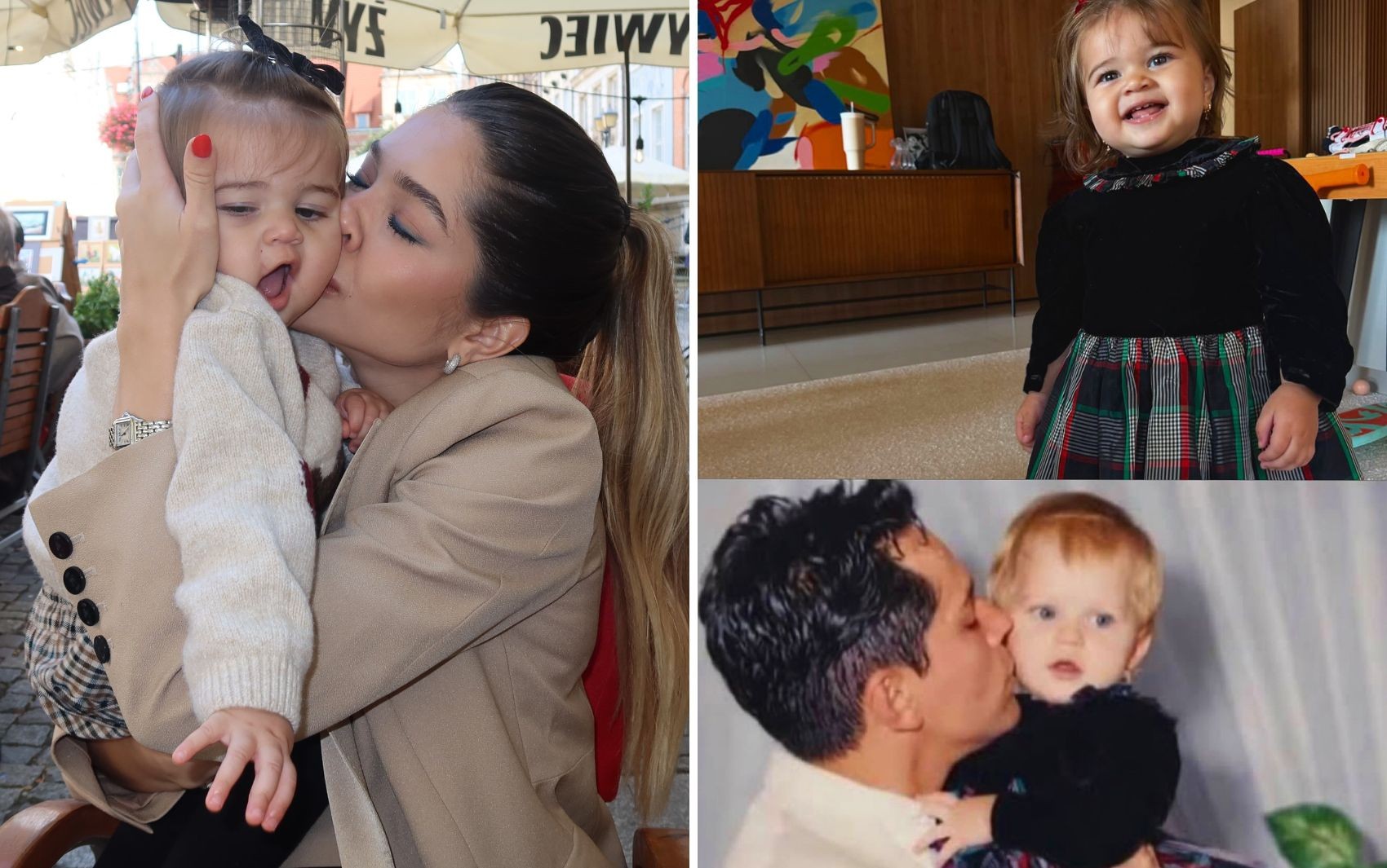 Filha de Leandro comove ao postar foto da filha usando o mesmo vestido que ela usou há 30 anos em foto com o pai