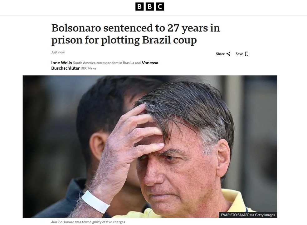 BBC repercute a condenação de Bolsonaro. — Foto: Reprodução/ BBC
