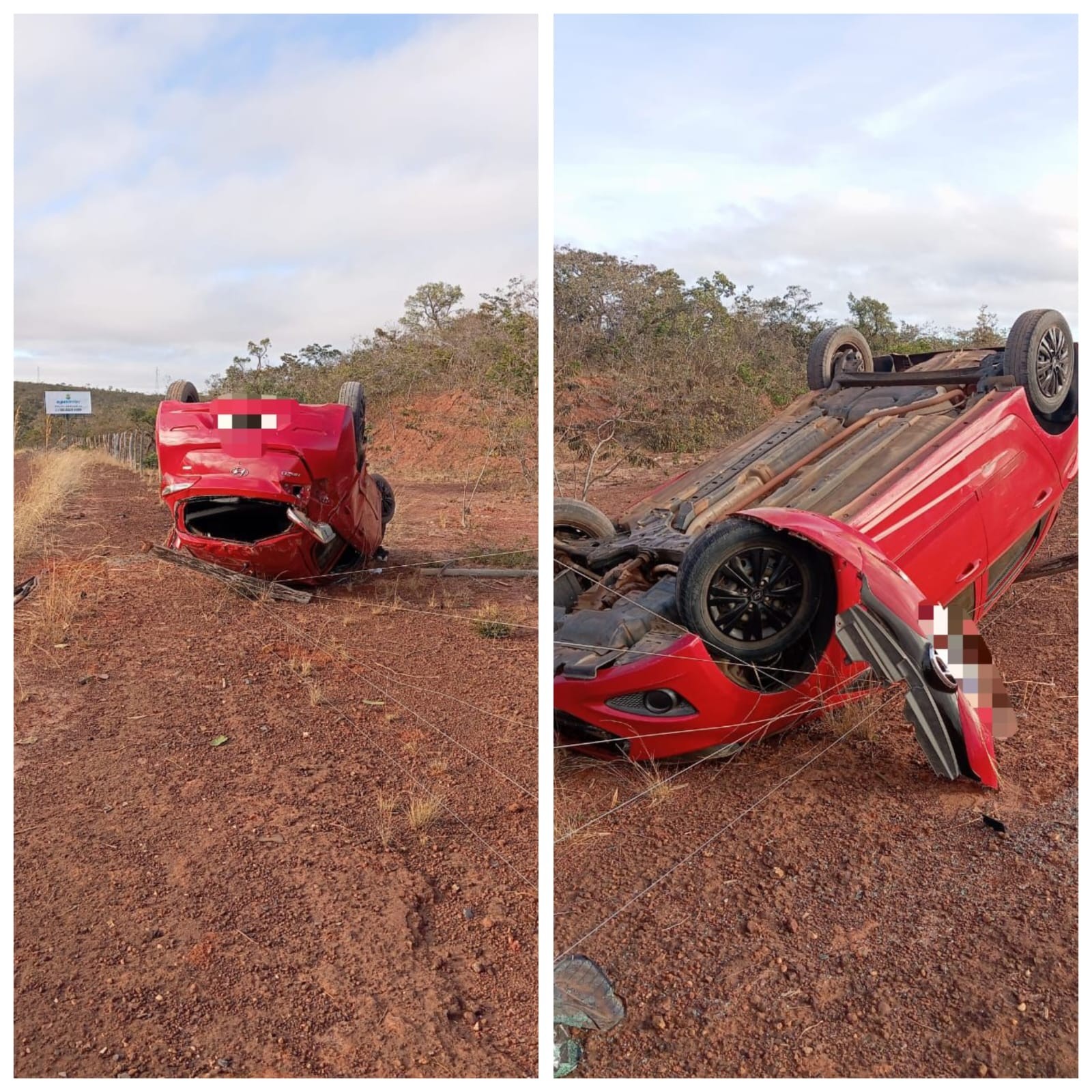 Mulher perde controle da direção e capota carro na MGC-135 após ficar com cabelo preso no vidro 
