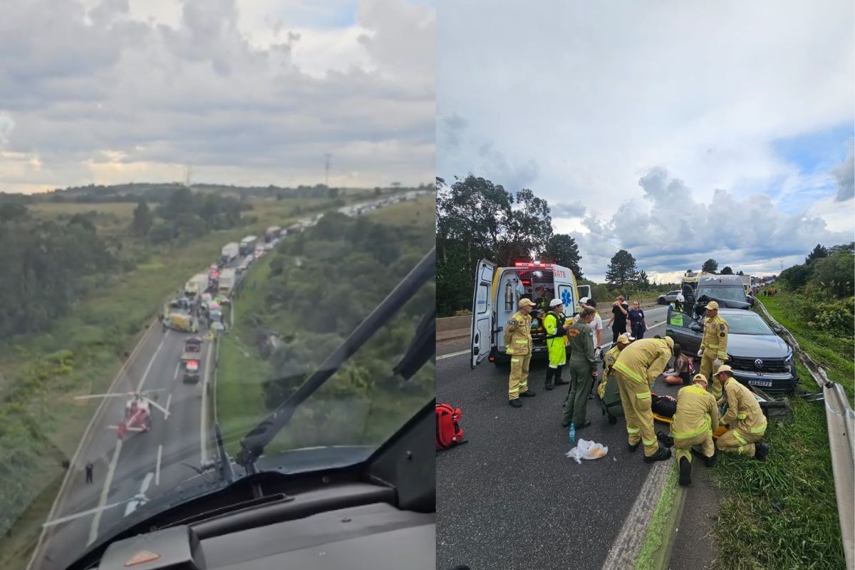 Batida entre van e caminhão mata uma pessoa e deixa diversos feridos na BR 277, no Paraná