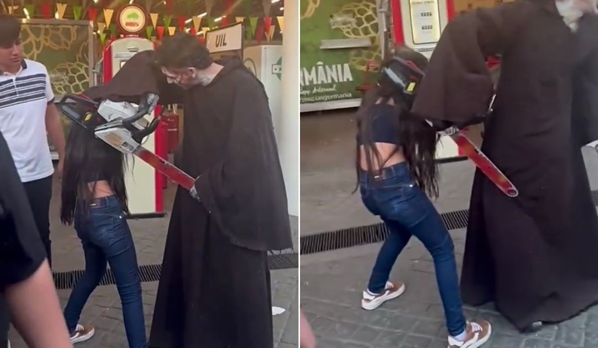 VÍDEO: cabelo de jovem fica preso em motosserra cenográfica em parque temático no interior de SP