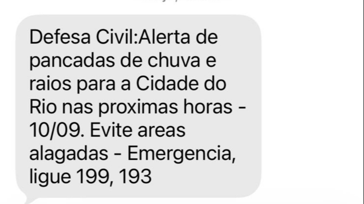 Defesa Civil alerta para chuva forte, raios e ventos de até 70 km/h no Rio